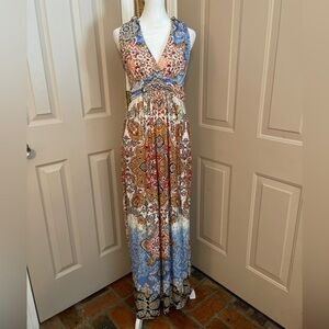 Shoreline halter neck multi print long maxi resortwear dress. Size S/M.